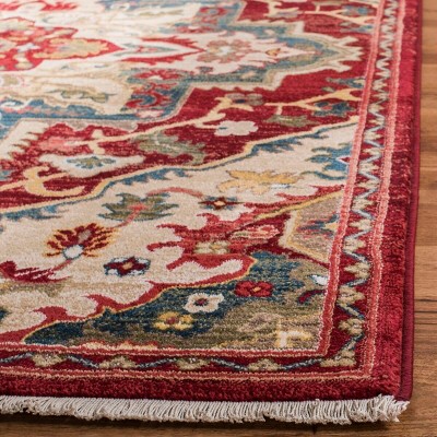 Red and Beige Hand-knotted Synthetic Rectangular Area Rug