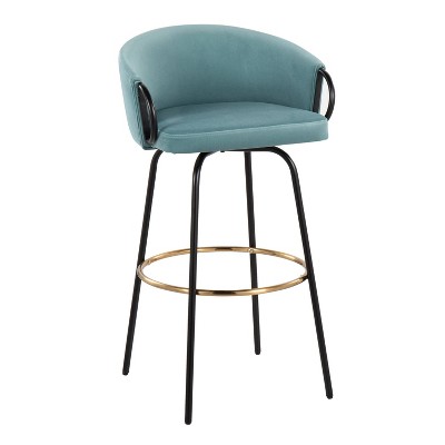 Light Blue Velvet Adjustable Swivel Barstools with Metal Frame, Set of 2
