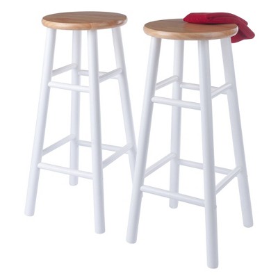 Transitional Teak and White Solid Wood 29" Barstool Duo