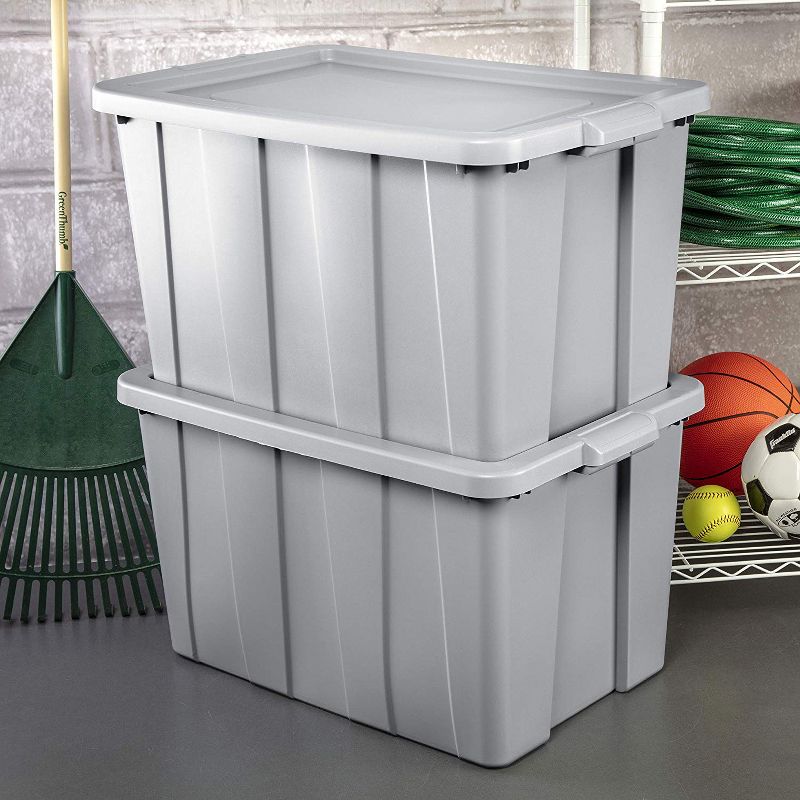 Sterilite 30 Gallon Tuff1 Storage Tote, Stackable Bin with Lid, Plastic Container to Organize Garage, Basement, Attic, Gray Base and Lid, 4-Pack, 4 of 6