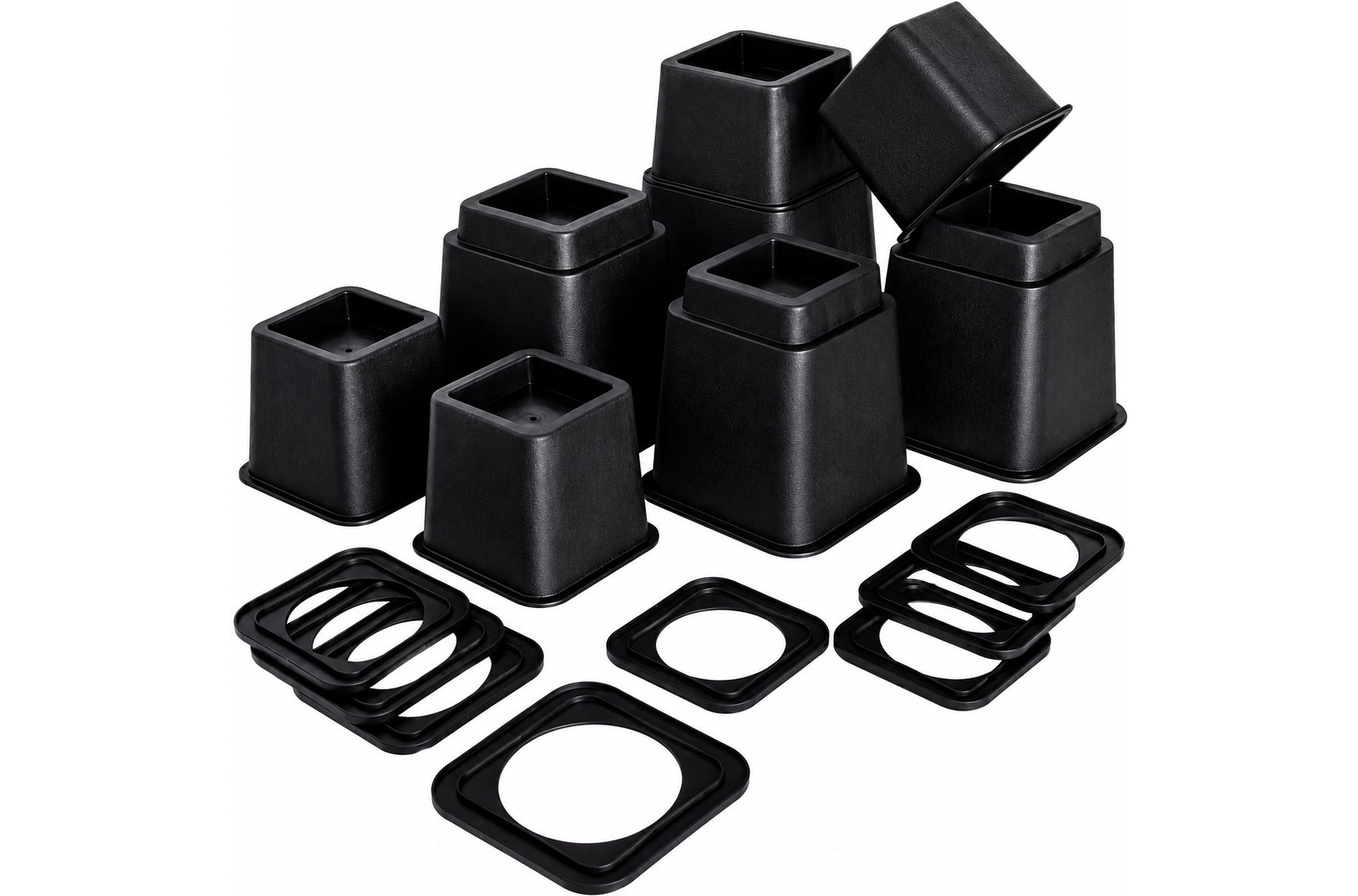 Kings Brand Furniture - Elevora Adjustable Bed Riser Set of 4, Stackable Heavy-Duty Furniture Risers with 3 Height Options, Black