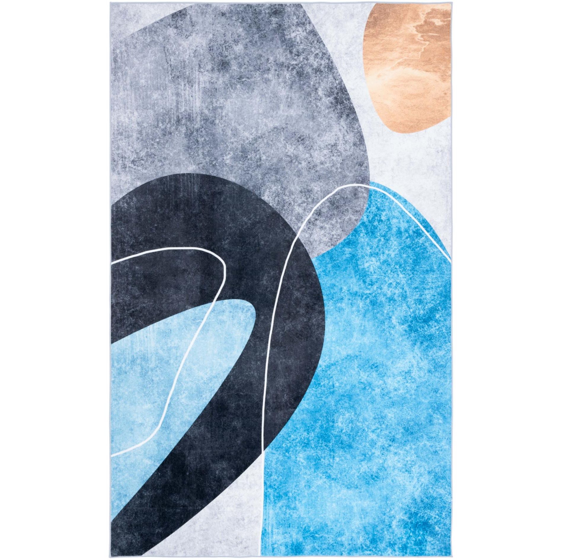 Santa Monica STM837 Machine Washable Skid-Resistant Power Loomed Indoor Accent Rug - Dark Grey/Turquoise - 4'x6' - Safavieh