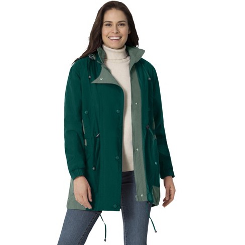 Woman Within Women s Plus Size Colorblocked Taslon Anorak 1x Emerald Green Pine Target