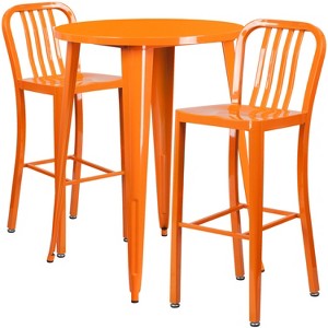 Flash Furniture Commercial Grade 30" Round Metal Indoor-Outdoor Bar Table Set with 2 Vertical Slat Back Stools - 1 of 4