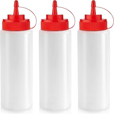 Condiment Squeeze Bottles for Sauces, 3 Pack 12 oz Leak Proof Oil and Syrup Dispensers