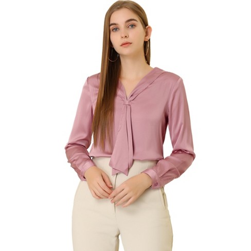 Women Satin Shirt Button Down Long Sleeve Tops Collared Solid Silk Shirt  Elegant Work Office Business Casual Blouse Blouses & Shirts Ladies  Clearance 