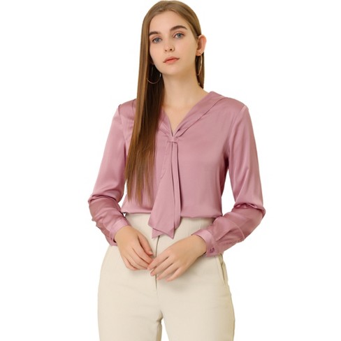 Allegra K Women's Tie Ruffle V Neck Puff Sleeve Casual Blouse Light Pink  Small : Target