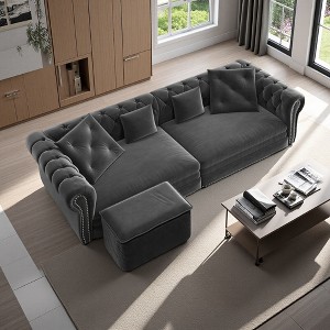 89" Velvet 3-Seater Sofa with Tufted Design, 3-in-1 Pull-Out & Chaise Lounge - 1 of 4