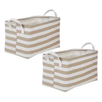 Design Imports Set of 2 Rectangle L 10.5 x 17.5 x 10 Pe Coated Cotton Poly Laundry Bins Stripe Stone