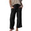 Womens High Waiste Wide Leg Cropped Elastic Waist Drawstring Pants with Pockets - 2 of 4