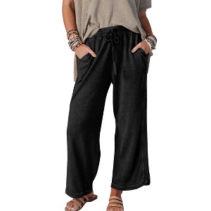 Womens Elastic Waist Tie Pocket Relaxed Fit Wide Leg Sweatpants Long Pants - 1 of 4