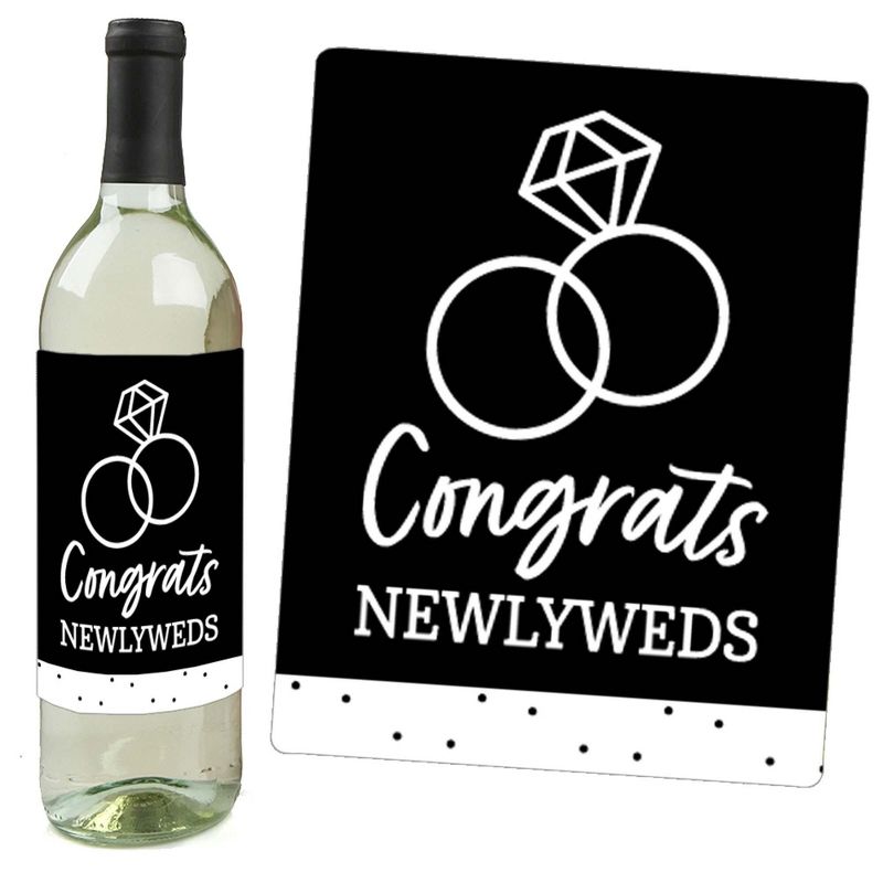 Big Dot of Happiness Mr. and Mrs. - Black and White Wedding or Bridal Shower Decorations for Women and Men - Wine Bottle Label Stickers - Set of 4, 2 of 9