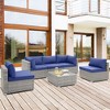 Costway 6 PCS Patio Conversation Sofa Set Outdoor Rattan Furniture Cushioned Seat Navy - 3 of 4