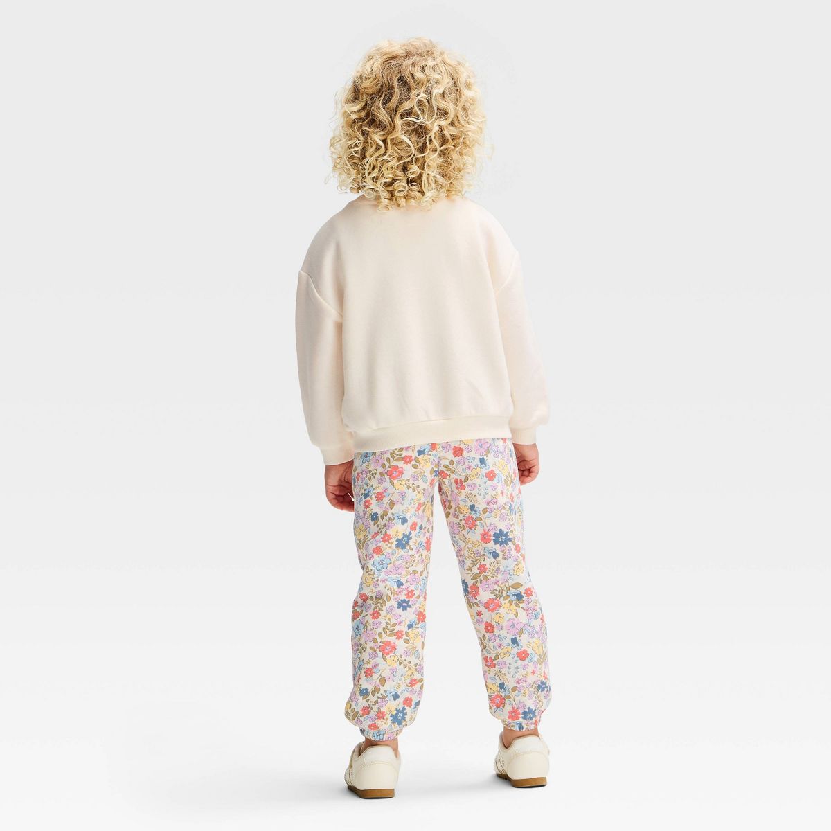 Toddler Girls' 2pc Disney Princess Floral Fleece Sweatshirt and Pants Set - Ivory/Mauve Sage - thumbnail 2
