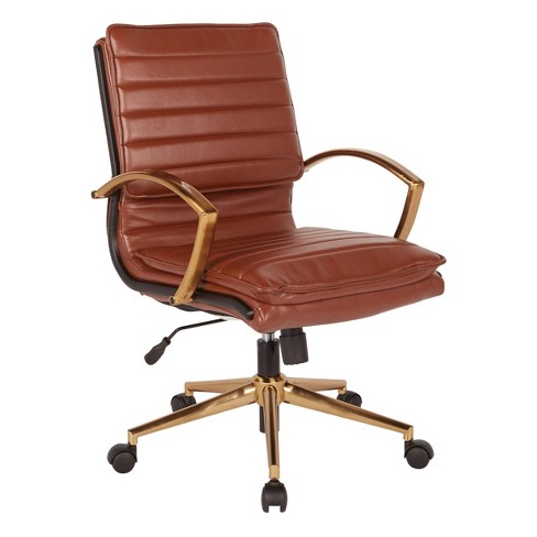 Better Homes and Gardens Executive Mid-Back Manager's Office Chair with Arms Brown Bonded Leather