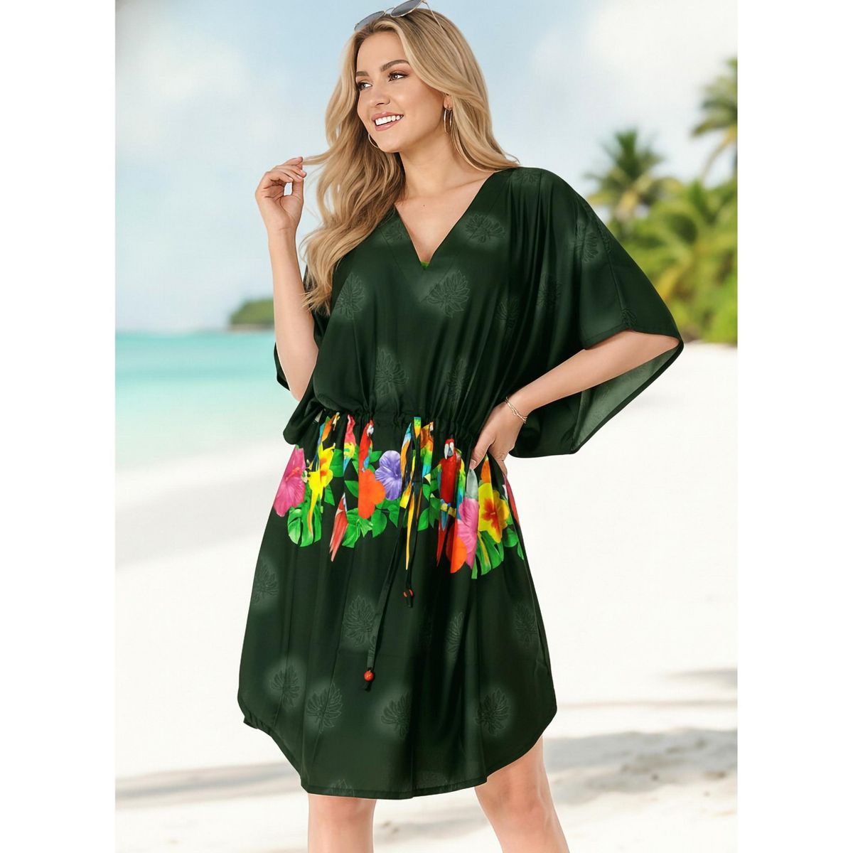 LA LEELA Summer Rayon Blend Women Vacation Caftan Dress Holiday Resortwear Cruise Pregnancy Wear Comfortable Lounge Style 2X-3X Black Floral - thumbnail 5