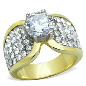 Slickblue Women's Two-Tone Stainless Steel Ring, IP Gold Finish, 8mm Clear CZ with Pave Side Stones, size 5-10 - 1 of 4