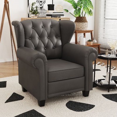 CAVINAS Modern Tufted Push Back Armchair, Technical Leather Recliner Chair, Wingback Chair, Adjustable Single Sofa Chair for Bedroom, Living Room