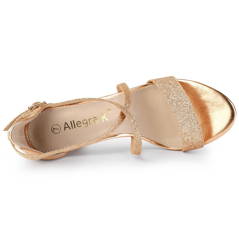 Allegra K Women's Glitter Buckle Closure Crisscross Strap Block Heels Sandals, 6 of 8