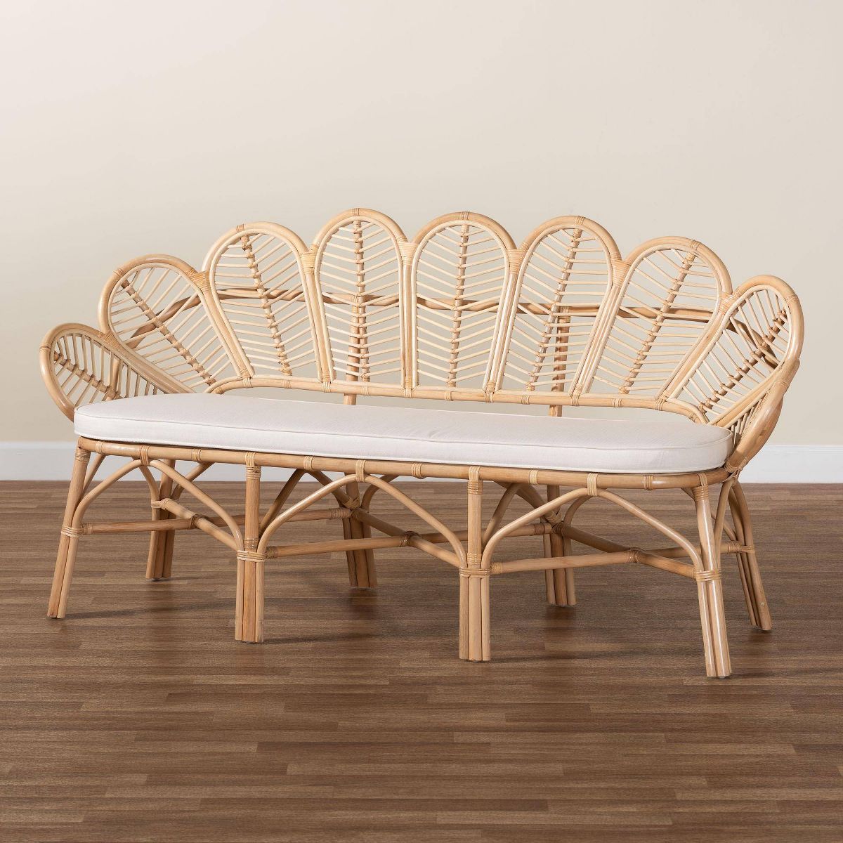 bali & pari Eliava Natural Rattan Accent Bench with Removable Cushion Natural Brown - thumbnail 7