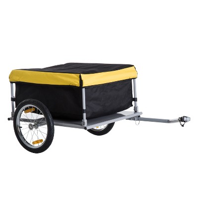 Aosom Elite Two-Wheel Bicycle Large Cargo Wagon Trailer with Oxford Fabric Folding Storage & Removable Cover Yellow