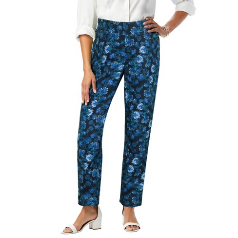 Jessica London Women's Plus Size Comfort Waist Straight Leg Jean, 22 - Navy  Folk Floral