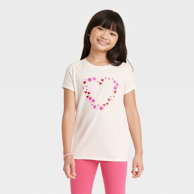 Girls' Valentine's Day 'Heart' Short Sleeve Graphic T-Shirt - Cat & Jack™ Cream