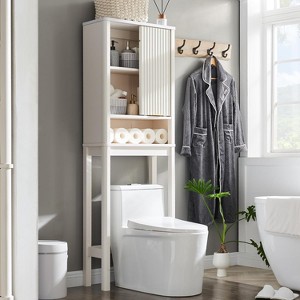 Over The Toilet Storage Cabinet with Sliding Door, Modern Bathroom Storage Organizer Toilet Rack with Adjustable Shelf - 1 of 4