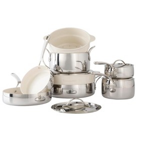 Bloomhouse 12 Piece Triply Stainless Steel Cookware Set w/ Non-Stick Non-Toxic Ceramic Interior and Ceramic Steamer Inserts - 1 of 4