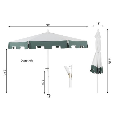 Baiona 9 ft. White and Green Aluminum Patio Umbrella with Auto-Tilt