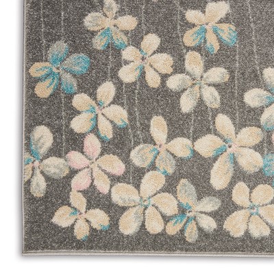 Elysian Blooms Easy-Care Grey/Beige Floral Area Rug 5' x 7'