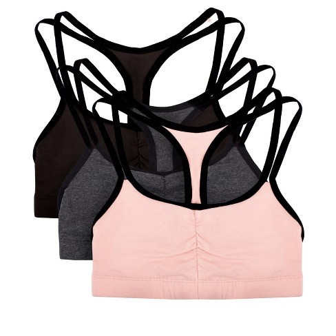 Fruit of the Loom Women's Tank Style Cotton Sports Bra 3-Pack Blushing Rose  with Black/Charcoal/Black 34