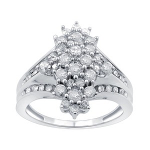 Gilded 1/2 CTTW Natural Diamond Marqauee Cluster Shaped Ring in Sterling Silver with Miracle Plating, Size 7 - 1 of 4