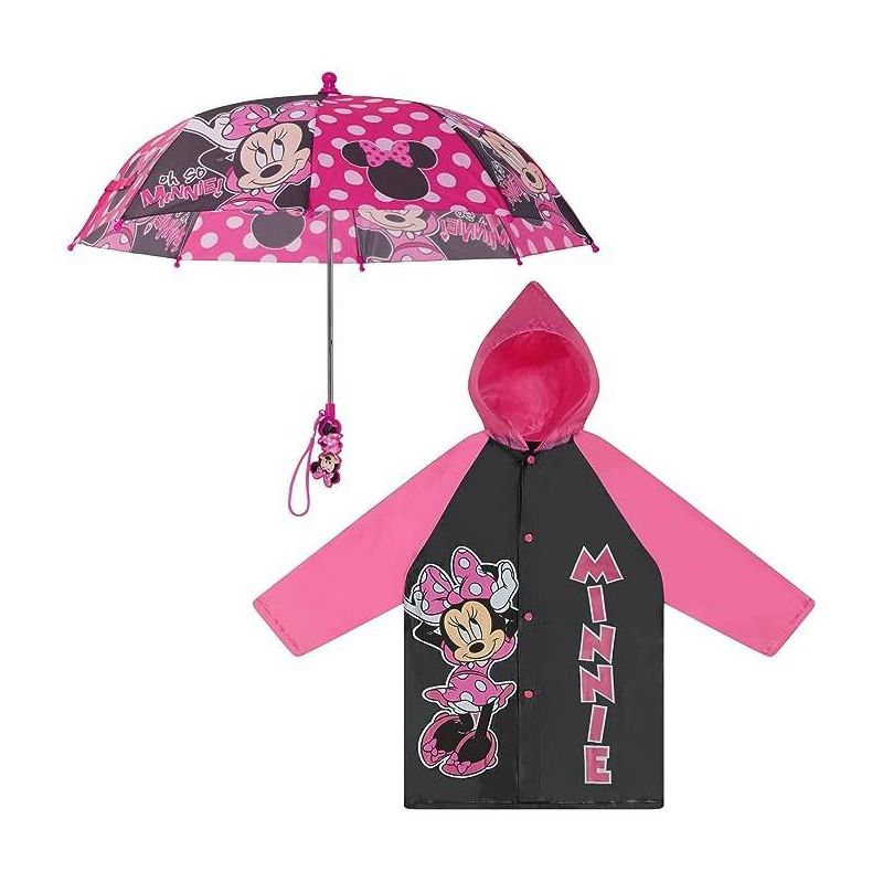Minnie Mouse Girl's Umbrella and Raincoat Set, Kids Ages 2-5 (pink), 1 of 7