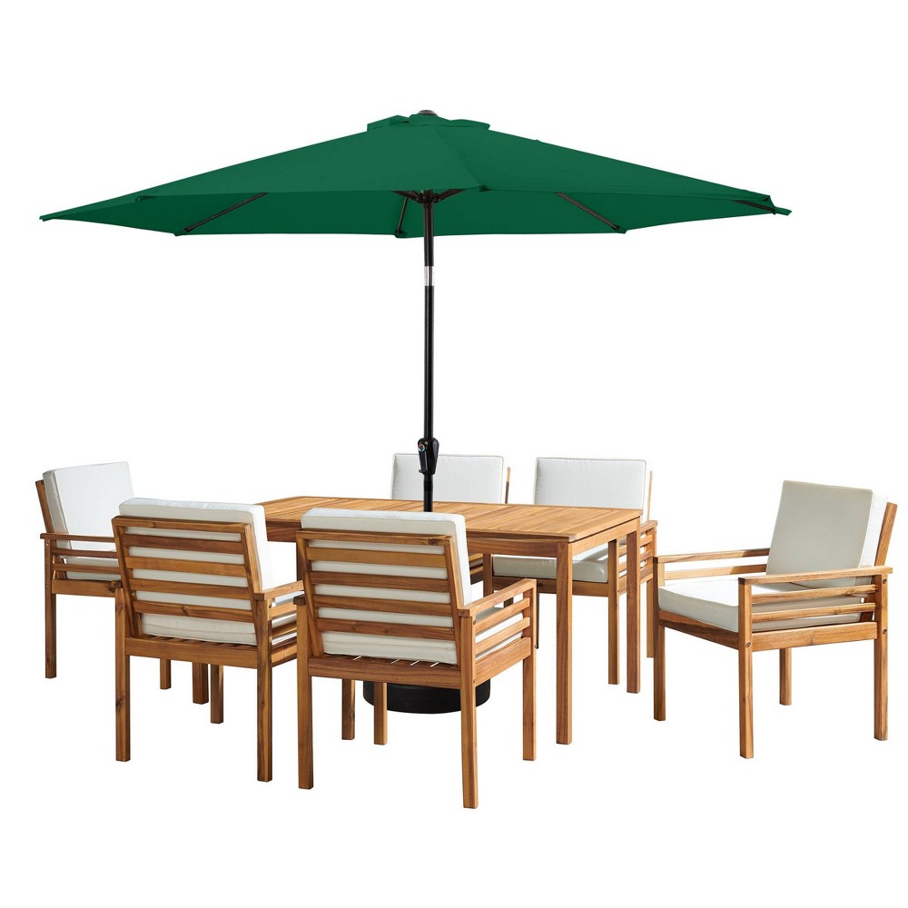 Photos - Dining Table Alaterre Furniture 8pc Outdoor Patio Dining Set, Okemo Table with 10' Auto Tilt Umbrella Hunter Green