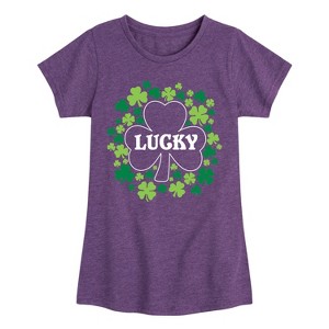 Girls' - Instant Message - St. Patrick's Day Lucky Shamrocks Filled Fitted Short Sleeve Graphic T-Shirt - 1 of 4