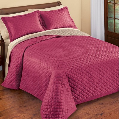 Burgundy and Taupe Quilted Reversible Full Bedspread Set