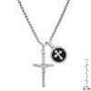 Steeltime 24" Men's stainless steel cross and black enamel round pendants - 3 of 4