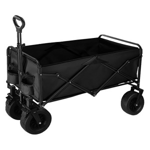 LakeForest "200L Collapsible Folding Wagon Cart, 440lbs Capacity, All-Terrain Wheels, Drink Holders, Adjustable Handle" Black - 1 of 4
