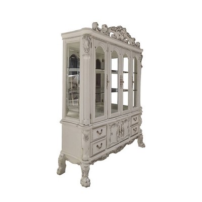 Bone White Lighted China Cabinet with Glass Shelves