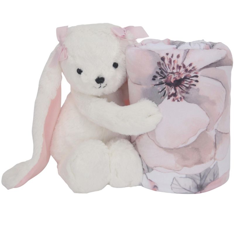 Lambs & Ivy Floral Blanket & White Plush Bunny Stuffed Animal Toy Baby Gift Set, 2 of 7