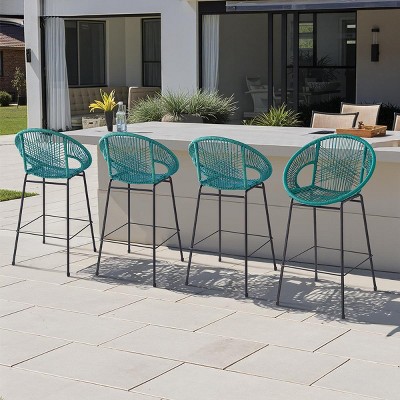 Set of 4 Outdoor Patio Barstools,Faux Wicker Bar Stools with Iron Frame,Modern Woven Bar Chairs for Garden or Balcony-Cuddlewood