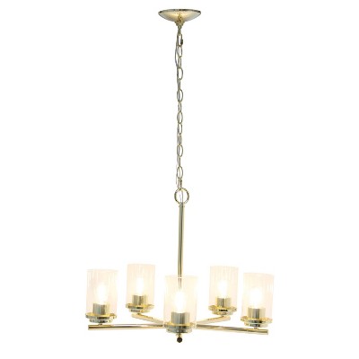 Elegant Gold Brass 5-Light Chandelier with Clear Glass Shades
