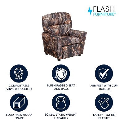Cozy Spot Black Microfiber Kids Recliner with Cup Holder