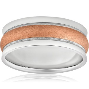 Pompeii3 8mm Wide Mens Two Tone 14k White & Rose Gold Brushed Wedding Ring - 1 of 3