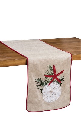 Beige and Red Cotton Coastal Table Runner
