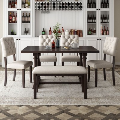 CENGHU 6-Piece Dining Table Set for 6, Kitchen Table Set with Special-shaped Legs and Foam-covered Seat Backs & Cushions, for Dining Room