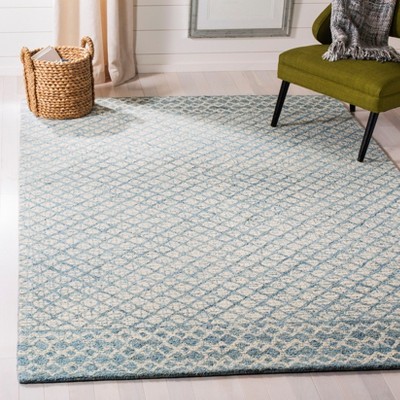 Hand-Tufted Blue and Ivory Wool Square Area Rug, 8' x 8'