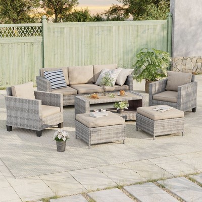 Sonkuki 7-Piece Patio Conversation Set with Coffee and Side Table