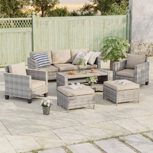 Sonkuki 7-Piece Patio Conversation Set with Coffee and Side Table - 1 of 4